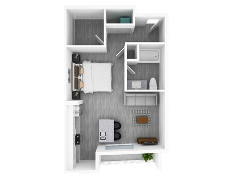 Studio, 627 sq ft, Persimmon Floorplan at The Whit in Indianapolis, IN 46204